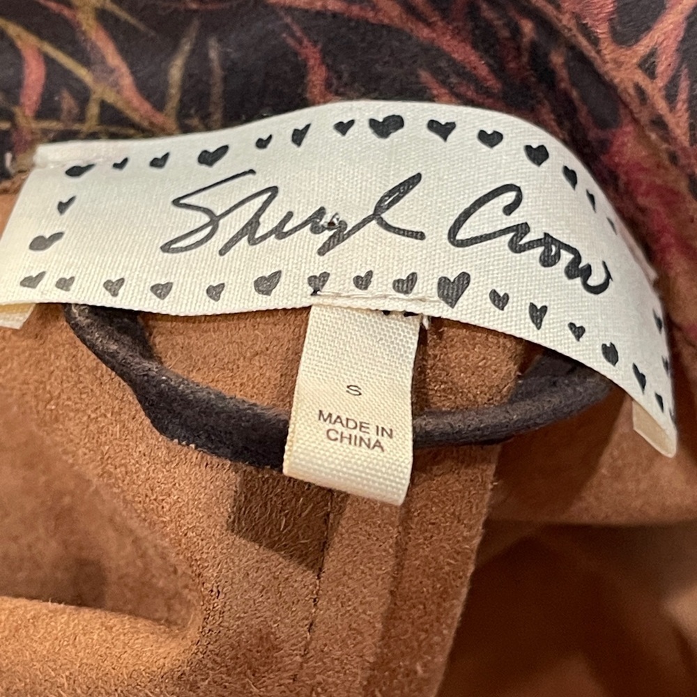 Sheryl Crow Boho Faux Suede Floral Trench Coat Brown Orange | Size Small - Picture 10 of 10